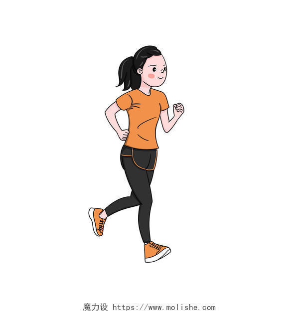 卡通跑步运动女孩素材元素插画